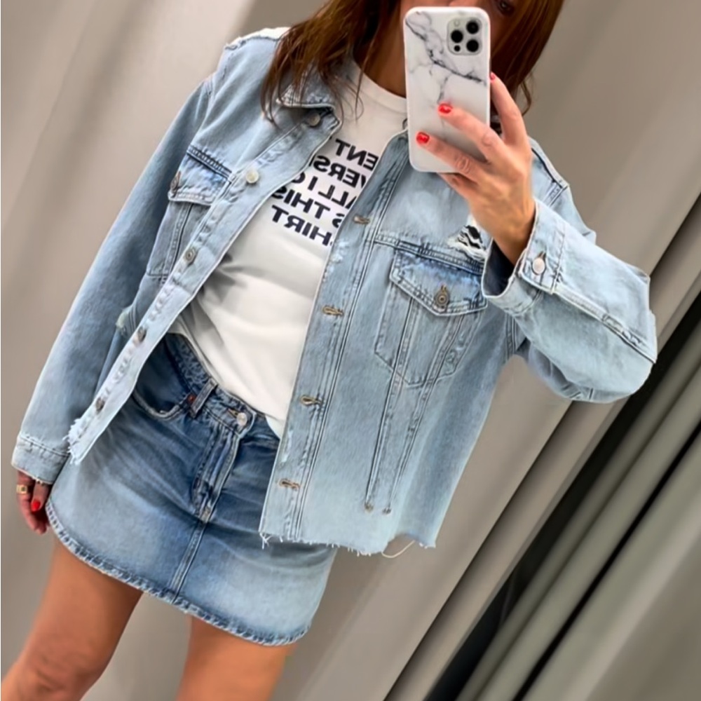 Zara TRF Ripped Denim Overshirt